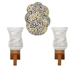 Somil Indore Mosaic Decorative Lamp Combo of Matching Wall Lamp & Blessing God Ganesh Wall Lamp, Multi Compatible with LED, Size: 13 X 13 X 27 Cm, Pack of 3.-image-20