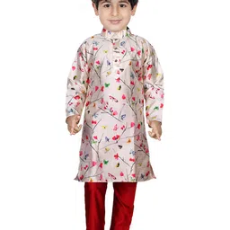BAESD Boys Floral Printed Regular Dupion Silk Kurta with Trousers-0