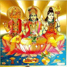SUNINOW Gold-Toned & Red Brahma Vishnu Mahesh Wooden Religious Photo Frame-29