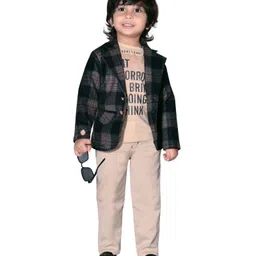 Dotson Full Sleeves Checkered 3 Piece Party Wear Set - Beige-picture-31