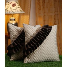 HOSTA HOMES Off white & Brown 2 Pieces Embellished Square Cushion Covers-image-3