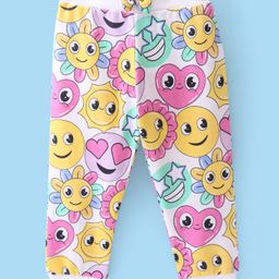 Babyhug Cotton Looper Full Length Lounge Pant Floral Print  - White-image-65