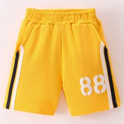 Taeko Single Jersey Above Knee Length Shorts With Number  Print - Mustard Yellow-picture-1