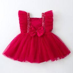 Mark & Mia Woven Frill Sleeves Party Onesie with Bow Applique - Red-picture-28