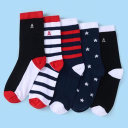 Pine Kids Cotton Knit Ankle Length Stripe and Star Design Socks Pack Of 5(Color May Vary)-image-91