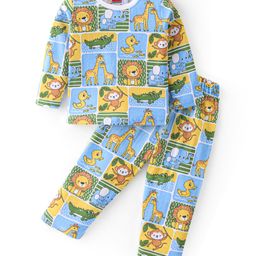 Babyhug Cotton Knit Full Sleeves Night Suit with Animal Print - Multicolour-image-61
