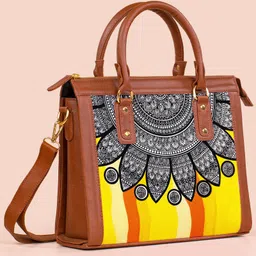Kalankit Stylish Satchel Handbag For Women| Travel & Office Messenger Bag| Everyday Satchel| Wildflower Girl|Yellow Hues-picture-34