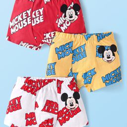 Babyhug Disney Interlock Knit Trunks With Mickey Mouse Graphics Pack of 3 - White Yellow & Red-image-91