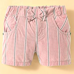 Olio Kids Cotton Knit Above Knee Length Striped Shorts With Bow Applique - Light Pink-image-50