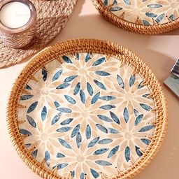 HABEREINDIA Serving Tray | Tray Set For Serving | Tray For Serving | Tea Tray | Ceramic Tray - Medium - Teal & White-15
