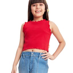 Olele Cotton Sleeveless Solid Crop Top - Red-image-59