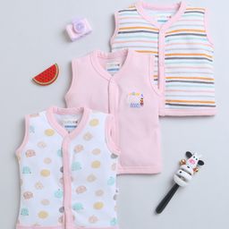 BUMZEE Cotton Woven Sleeveless Jhablas With Striped & Bear Print Pack Of 3 - Pink-image-33