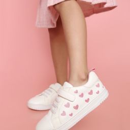 Aria+Nica Heart Designed With Velcro Closure Sneakers - White-image-32