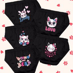 NUSYL Cotton Pack Of 5 Cat Printed Panties - Black-image-89