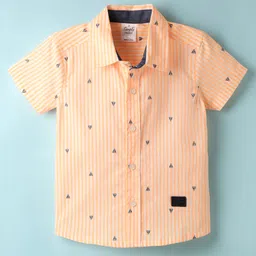 Simply Premium Cotton Woven Half Sleeves Ship Printed & Striped Shirt - Orange-picture-49