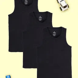 Kiddopanti Cotton Knit Pack Of 3 Solid Vests - Black-picture-11