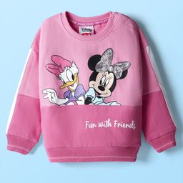 Babyhug Disney Terry Knit Full Sleeves Cut & Sew Sweatshirt With Minnie Mouse Graphics & Sequins Detailing - Pink-picture-34