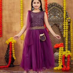 Aarika Georgette Woven Sleeveless Threadwork Embroidered Sequins Embellished Potli Attached Lehenga Choli With Dupatta Set - Purple-image-79