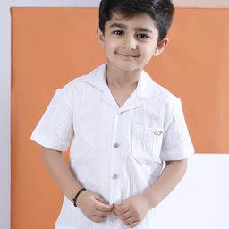 Polka Tots Cotton Woven Half Sleeves Textured Shirt - White-image-1