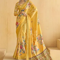 Sangria Tussar Floral Printed Saree With Blouse Piece-image-58