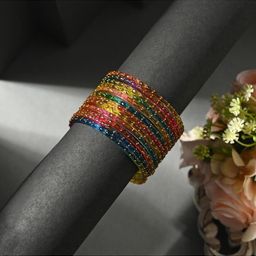 SOMIL Set Of 12 Multicoloured Raindrop Glass Bangles-picture-37