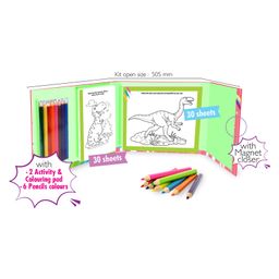 hellofriend books Hello Friend Books Foldable Colouring Activity Kit: Dino Curious To Play - Fun and Interactive Actvity Pack with 2 Actvity and Colouring Pads and 8 Colour Pencils - English image 2