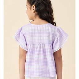 StyloBug Half Flutter Sleeves Checked & Lace Embellished Top -Lavender image 3