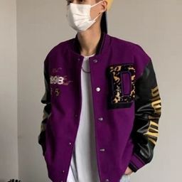 KPOP Men Typography Printed Stand Collar Oversized Bomber Jacket-image-31