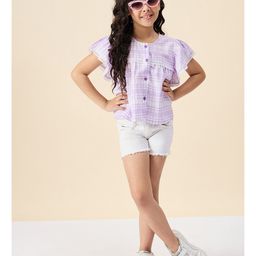 StyloBug Half Flutter Sleeves Checked & Lace Embellished Top -Lavender image 5