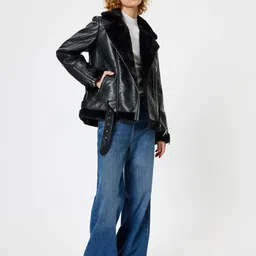 Koton Women Lapel Collar Solid Casual Bomber Jacket-picture-31