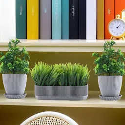 Kuber Industries Grey & Green 6 Pieces Succulent Artificial Plant With Pot-19