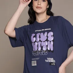 The Roadster Lifestyle Co. Typography Printed Oversized Longline T-shirt-image-99