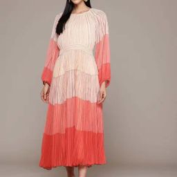 Label Ritu Kumar Coral Fitted Striped Dress-image-15