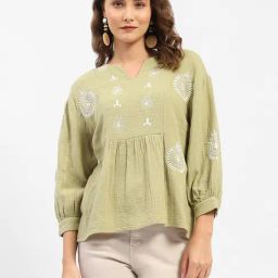 MADAME Green Embroidered Top-image-7