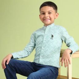 U.S. Polo Assn. Boys Green Cotton Printed Shirt-picture-20