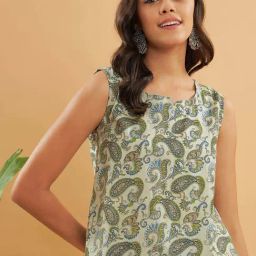 Inweave Sage Green Paisley Pattern Top-image-24