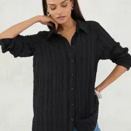 FEMMELLA Black Relaxed Fit Striped Casual Shirt-picture-35