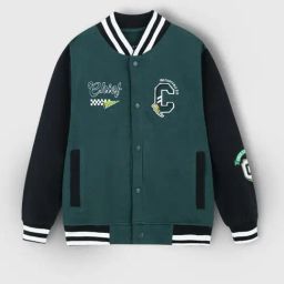 Nap Chief Unisex Green Cotton Color Block Varsity Jacket-image-95