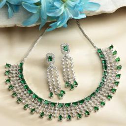 Zeneme Rhodium Plated AD Studded Jewellery Set-1