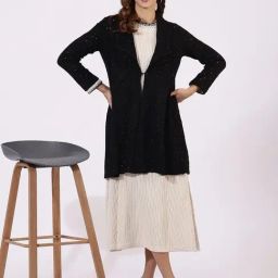 W Black Polyster Self Design Shrug-22