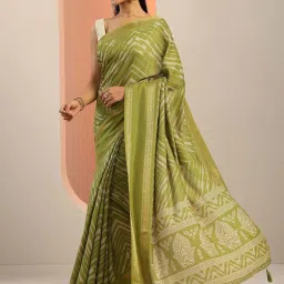 Libas Green Woven Design Saree With Unstitched Blouse image 2