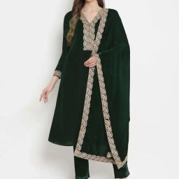 true Browns Green Velvet Shawl-image-51
