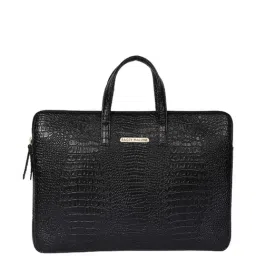 Bagsy Malone Vegan Croco Black Leather Medium Laptop Messenger Bag-25