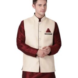 Tabard White Regular Fit Sleeveless Nehru Jacket-image-3