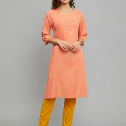 paislei Peach Printed A Line Kurta-image-63
