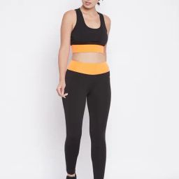 Clovia Orange & Black   Sports Bra With Tights-image-60