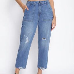 Tales & Stories Blue Straight Fit Lightly Washed Jeans-image-56