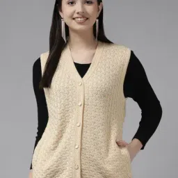 Cayman Beige Wool Self Design Cable Knit Cardigan-image-21