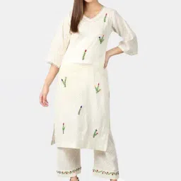 DART STUDIO White Cotton Embroidered Straight Kurta-image-74