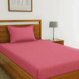 Bianca Hilton Stripes Pink 210 TC Cotton Single Bedsheet with 1 Pillow Cover-picture-37